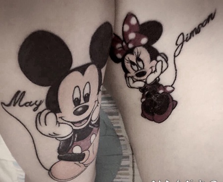 情侣手臂米奇米妮卡通纹身图案
