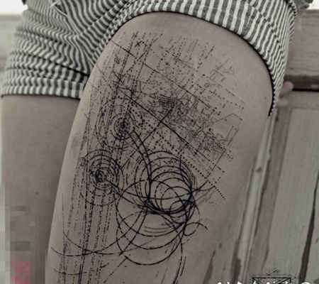 1黑白灰风格几何元素点刺技巧简约线条纹身图案