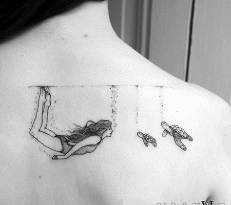 黑白风格纹身人物和动物的简单线条纹身图案大全