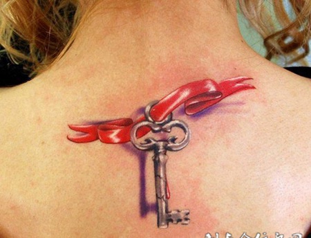 D丝带钥匙纹身纹身图案