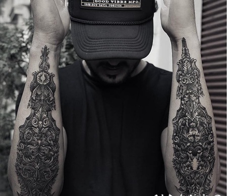 帅气的黑暗纹身黑白灰风格点刺纹身图案