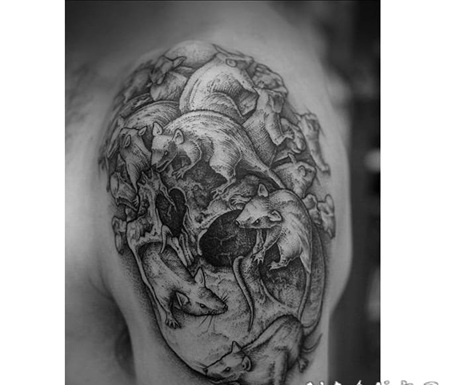 黑白灰风格点刺纹身邪恶力量纹身图案,点刺