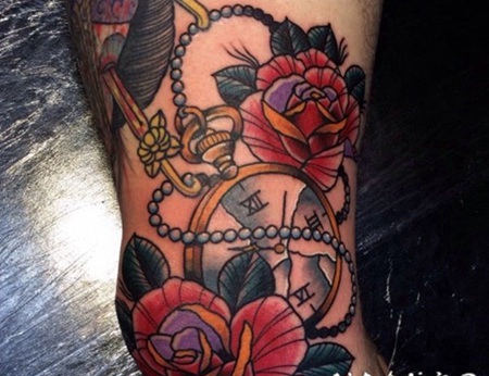 多元化纹身圆形古董怀表纹身图案