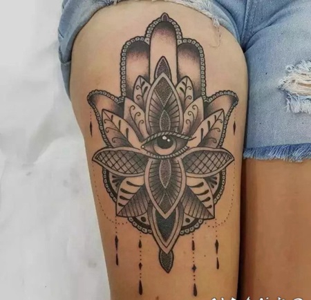 大腿法蒂玛之手图腾纹身图案