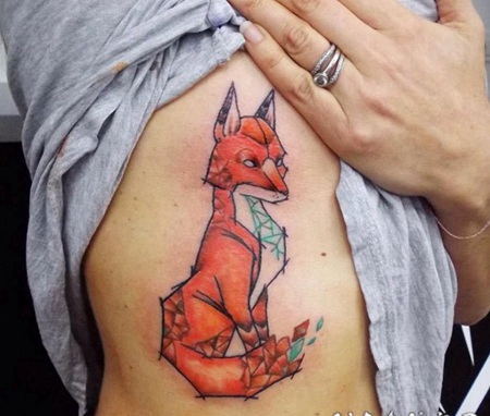 2彩色狐狸纹身简单线条纹身水彩小动物纹身图案
