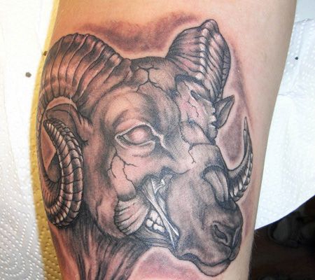 手臂上的羊头纹身图案