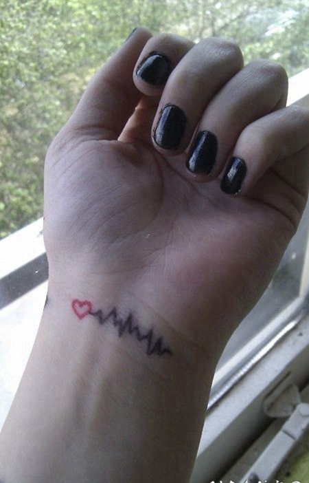 手腕部个性的心电图心形纹身图案