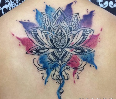 1黑色简单个性线条纹身水彩泼墨纹身图案