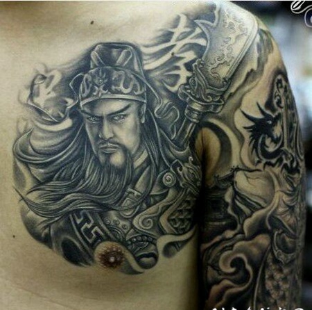 帅气的关公半甲纹身图案