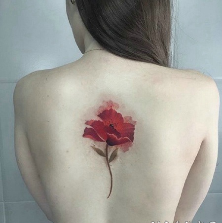 女生性感迷人的花蕊背部纹身图案