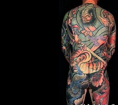 全家钟馗老虎捕妖捉鬼彩绘纹身图案