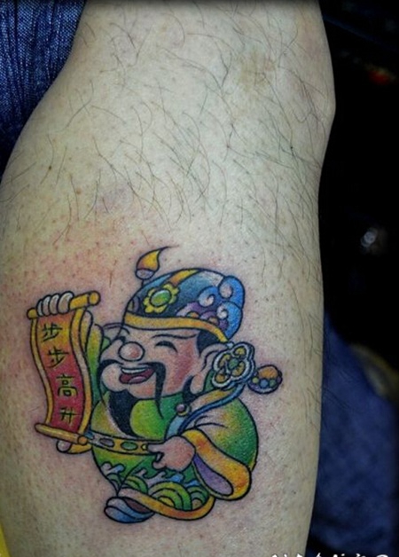 小腿财神彩绘纹身图案