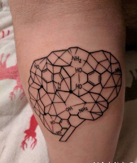 小腿上简单个性线条纹身黑色化学元素纹身细胞图片