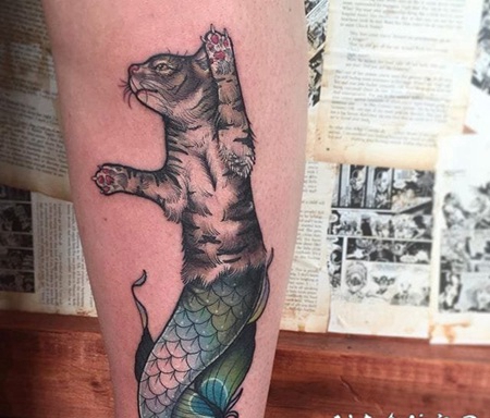 1彩色纹身动物猫脸纹身美人鱼纹身图案大全图片