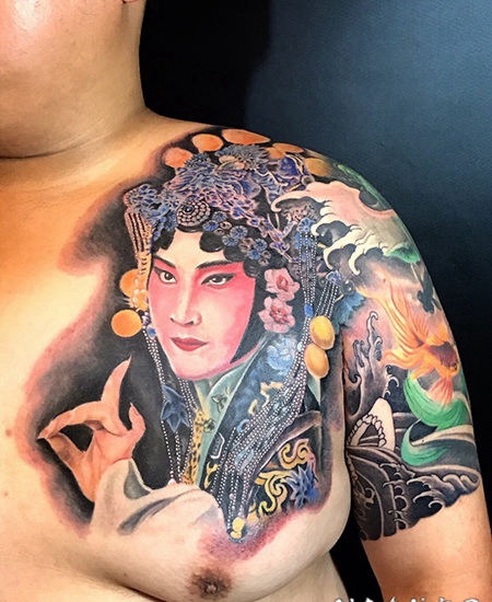 国韵芳华，半甲花旦彩绘纹身