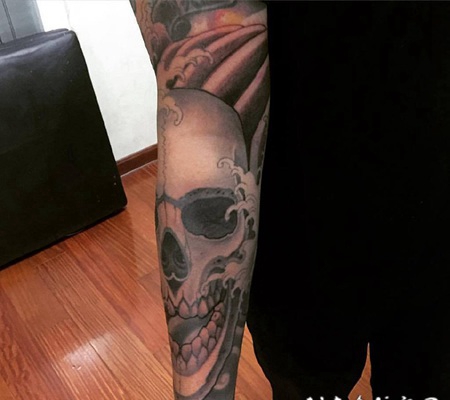 手臂酷炫的骷髅纹身图图案