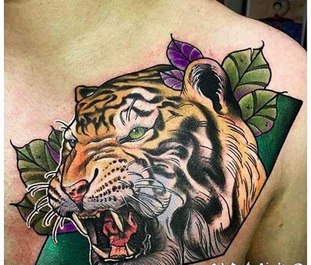 彩色的凶猛的老虎头纹身动物图案纹身