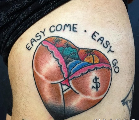 彩色的中国传统纹身大海风景纹身图案