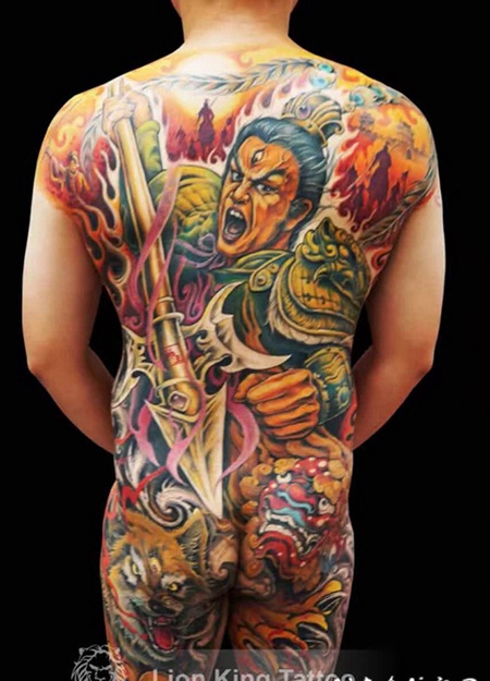 满背二郎神彩绘纹身图案