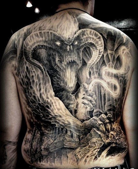 霸气欧美恶魔满背纹身图案