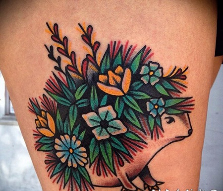 1风格各异的彩色纹身动物小刺猬纹身图案