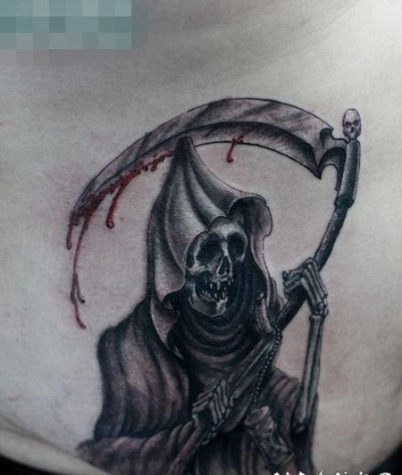 超酷帅气的一张黑白死神纹身图案