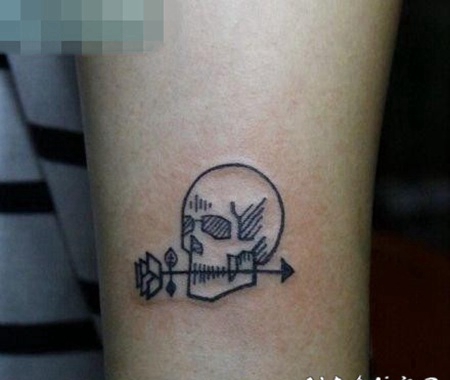 手臂一张简洁的线条骷髅纹身图案