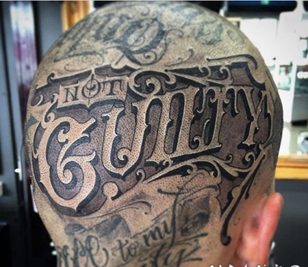 男性花腿纹身黑色几何点刺纹身花体英文字纹身图案