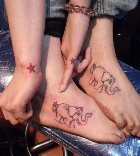 脚部情侣小象纹身图案