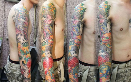 传统花臂蛇天狗纹身图案