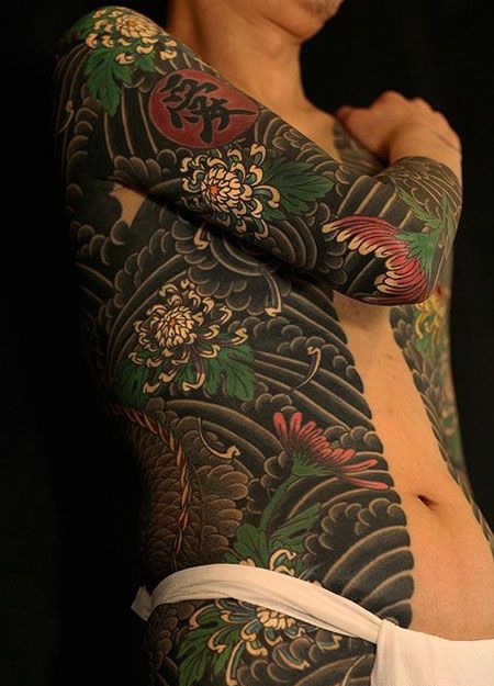 日本风格全甲菊花鲤鱼纹身图案