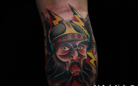 old school彩色武士纹身图案