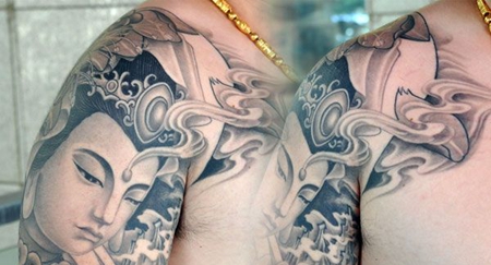 传统男观音肩膀纹身图案
