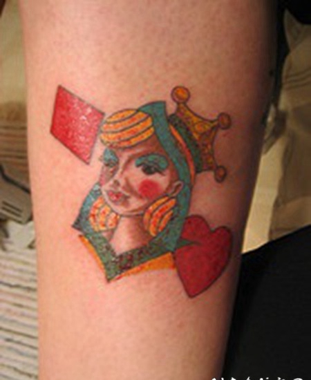 扑克牌女王纹身图案