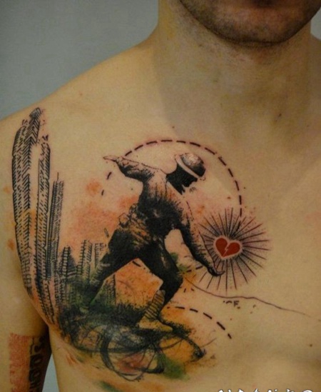 胸部有趣的和心形纹身图案