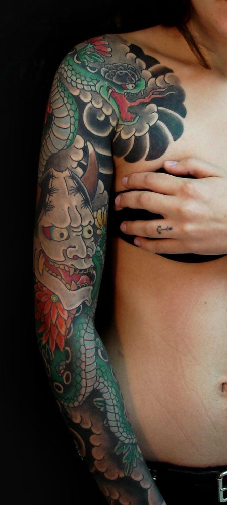 花臂毒蛇般若纹身图案