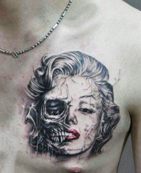 胸前的梦露骷髅头纹身图案