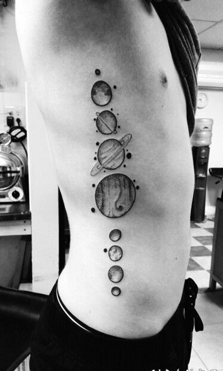 侧肋简单的黑色行星纹身图案