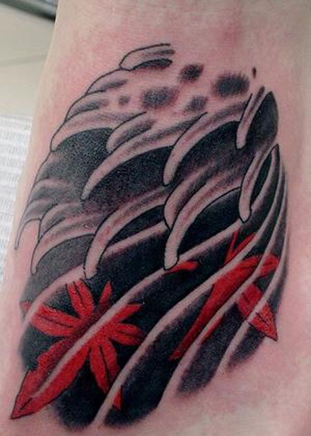脚背水花枫叶纹身图案