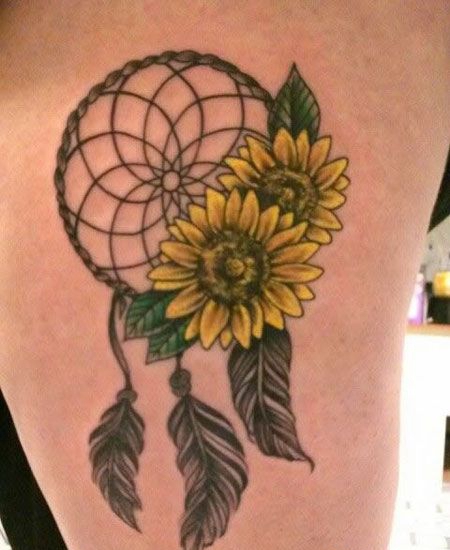 大腿向日葵纹身图案