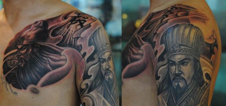 半甲诸葛亮关羽纹身图案