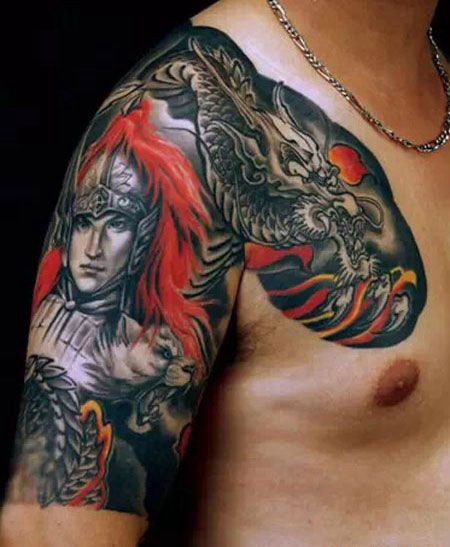 半甲赵云龙纹身图案