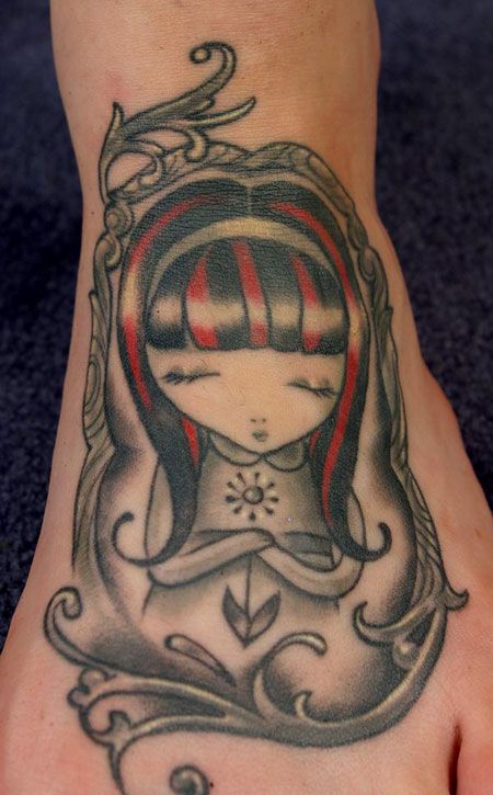 脚背小公主纹身图案