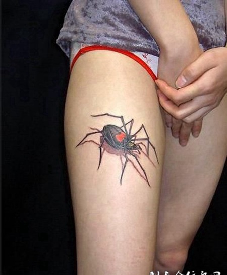 女生腿部D蜘蛛纹身