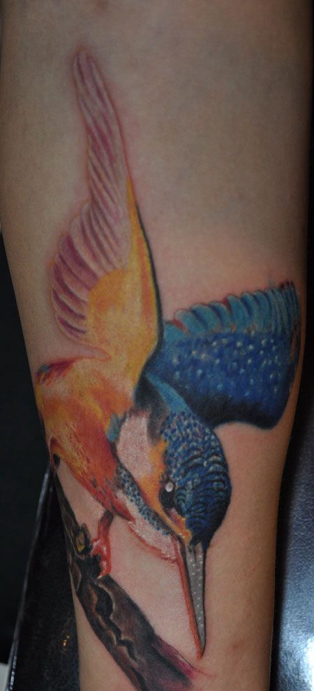 彩色写实蜂鸟纹身图案