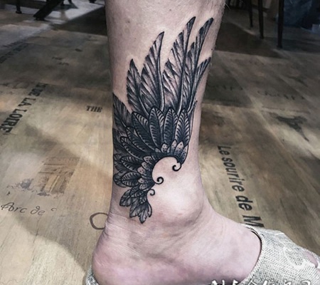 踏梦之翼，脚踝个性翅膀纹身