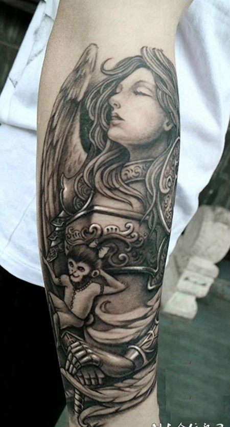 爱的守护，手臂守护天使纹身图案