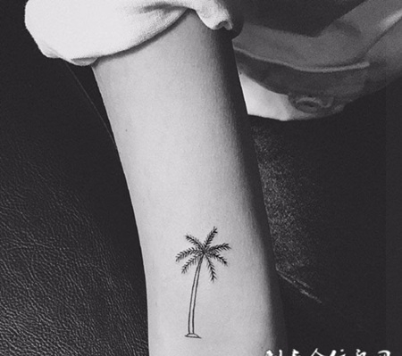 手臂黑灰椰子树纹身图案