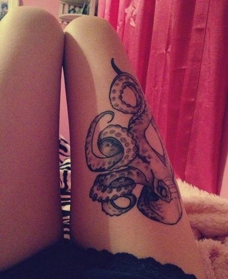 美女大腿章鱼纹身图案