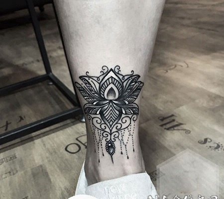 轮回花开，脚踝梵花图腾纹身图案
